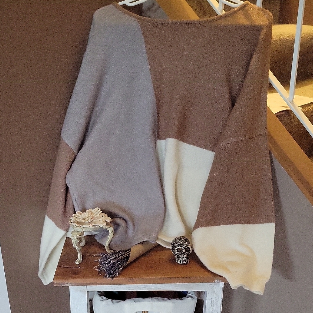 Color Block Sweater - Brown, Gray, and Cream